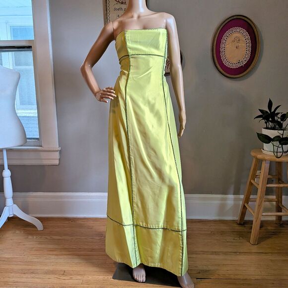 Vintage Y2K Jessica McClintock Gown Green Maxi Dress Strapless Rhinestone Size 8 - Picture 11 of 11